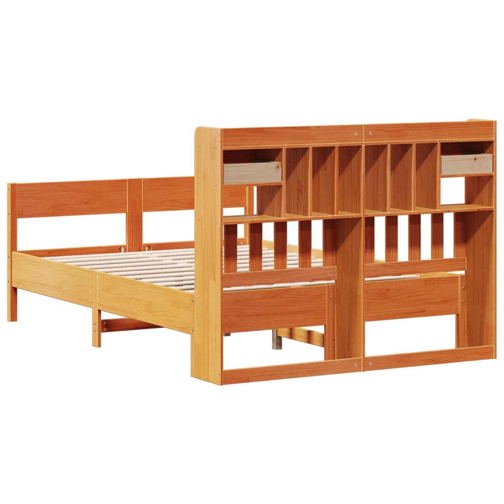 vidaXL Bookcase Bed without Mattress Wax Brown 135x190cm Double Solid Wood Pine 6