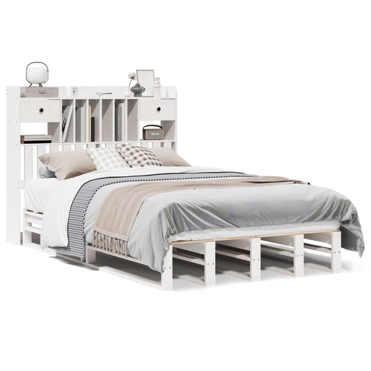 vidaXL Bookcase Bed without Mattress White 135x190 cm Solid Wood Pine 2