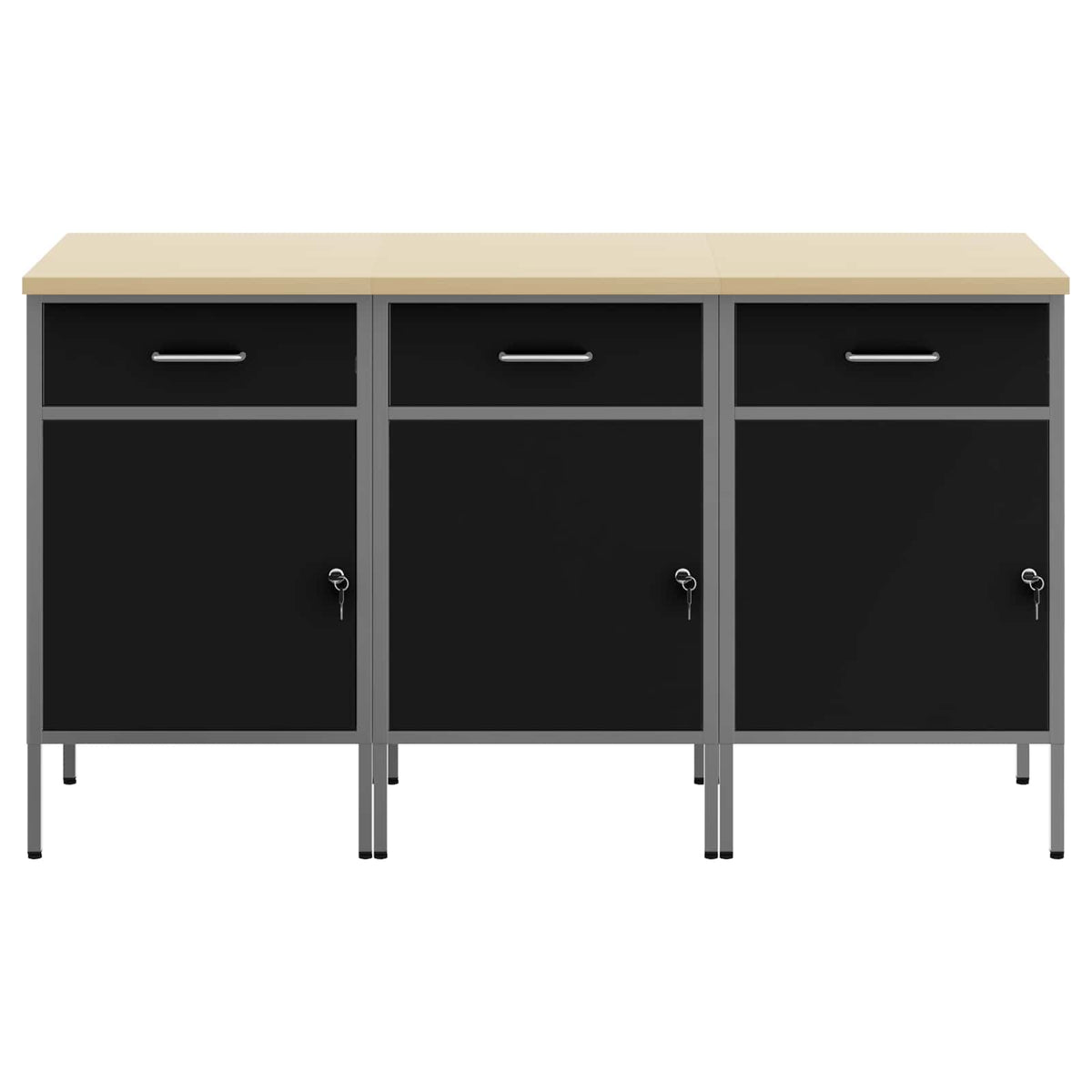 vidaXL Work Cabinet with Drawer 3 pcs Black and Grey 150 x 55 x 85 cm 6