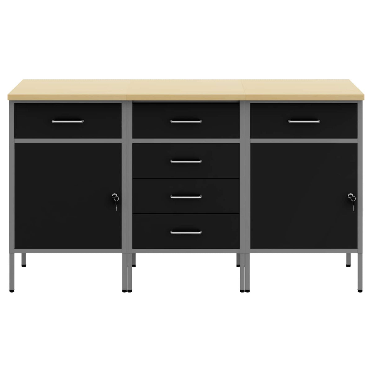 vidaXL Work Cabinet with Drawer 3 pcs Black and Grey 150 x 55 x 85 cm 6