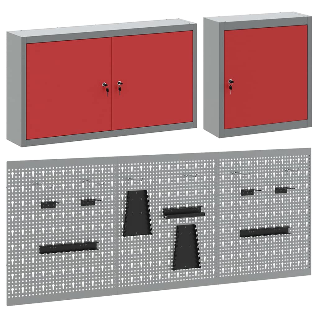 vidaXL Tool Cabinet Set with Shelf 5 pcs Red Powder-Coated Steel 6