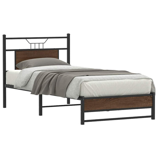 Bed Frame without Mattress Engineered Wood Brown Oak with Headboard & Dual Low Footboard 80 cm 200 cm