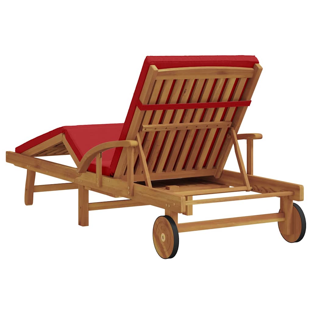 vidaXL Sun Lounger Solid Acacia Wood Red 6