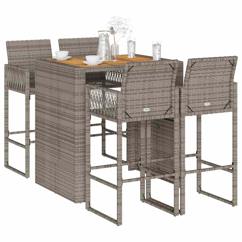5 Piece Garden Bar Set without Cushions Grey 4
