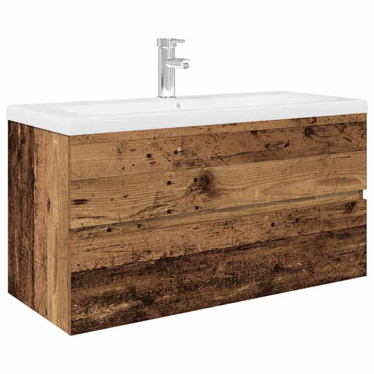 vidaXL Sink Cabinet with Built-in Basin and Faucet Old Wood 2