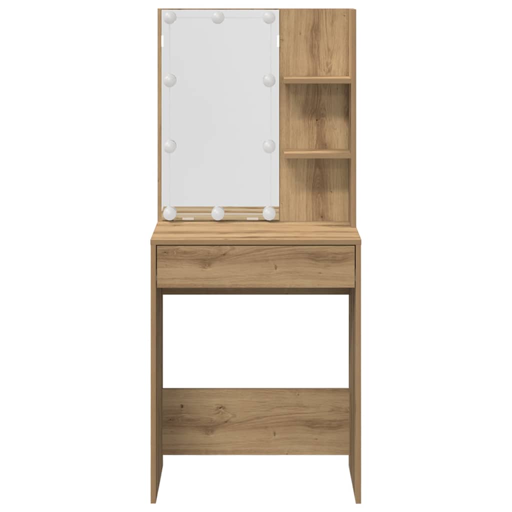 vidaXL Dressing Table Set with LED Artisan Oak Engineered Wood 6