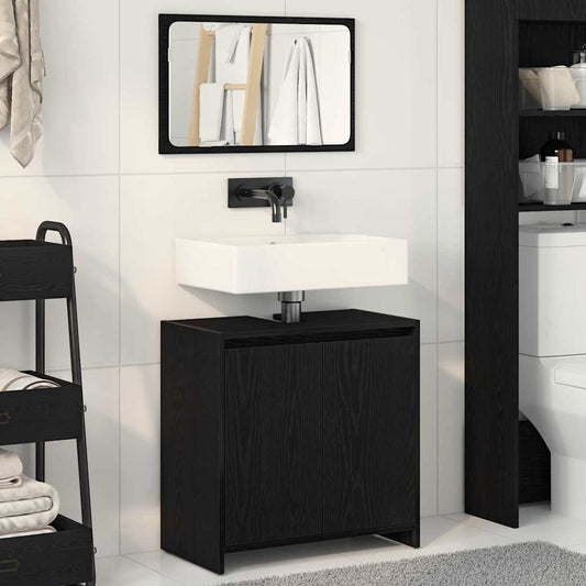 2 Piece Bathroom Furniture Set Engineered Wood Black oak
