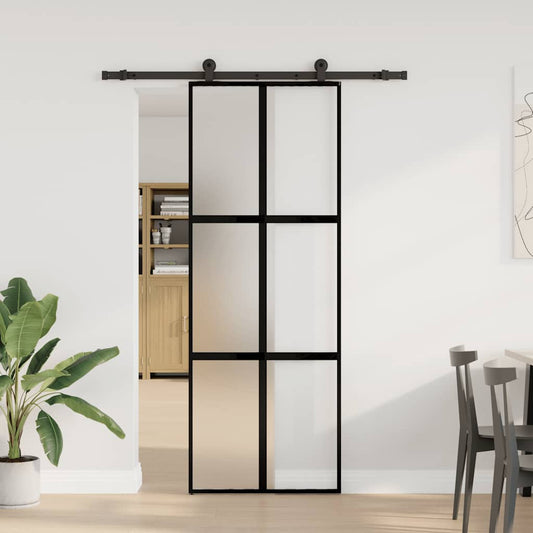 vidaXL Sliding Door with Hardware Set 76x205 cm Tempered Glass&Aluminium 2