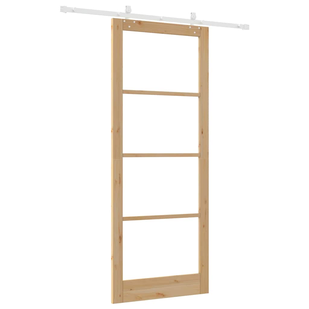 vidaXL Sliding Door 93 x 232 cm Solid Pine Wood and Glass Natural 6