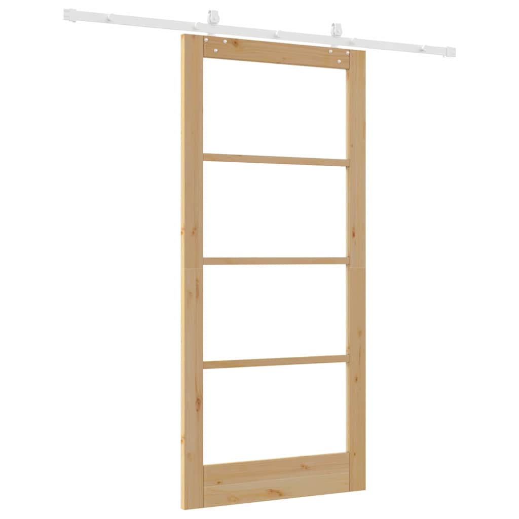 vidaXL Sliding Door 93 x 202 cm Solid Pine Wood and Glass Natural 6