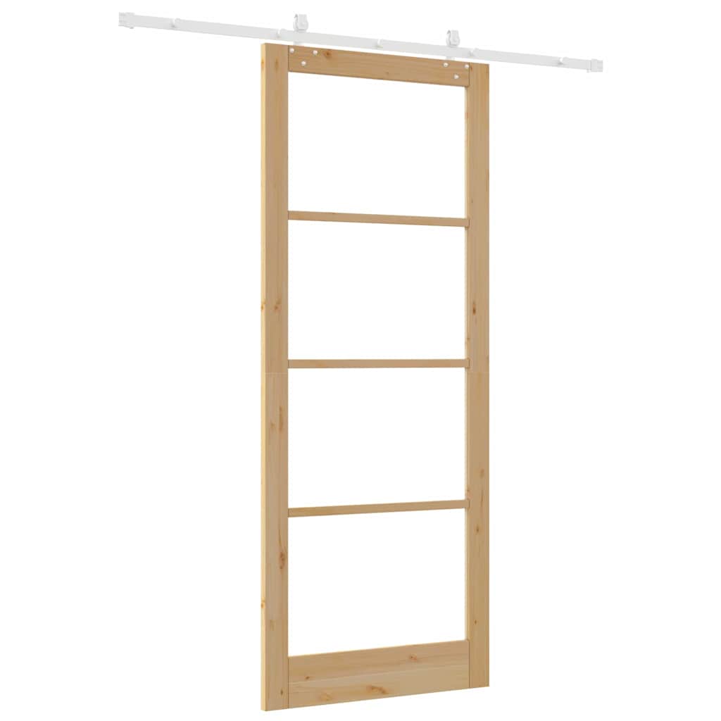 vidaXL Sliding Door 93 x 232 cm Solid Pine Wood and Glass Natural 6