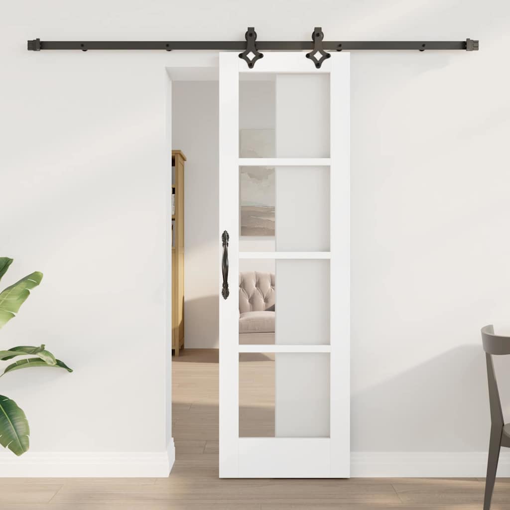 vidaXL Sliding Door Solid Pine Wood and Glass White