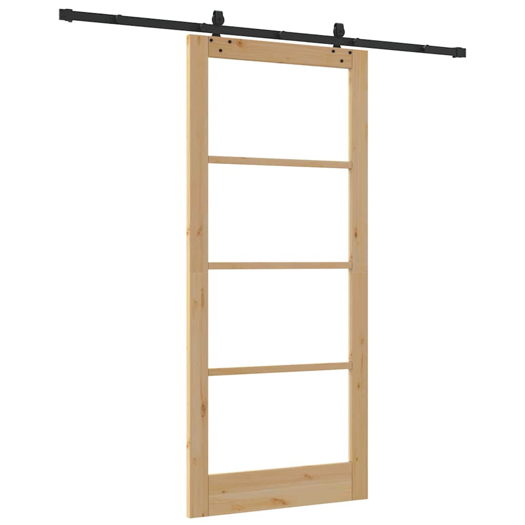 vidaXL Sliding Door Natural 93 x 211 cm Solid Pine Wood and Glass 6