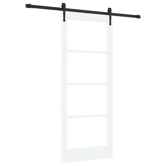 vidaXL Sliding Door 83 x 202 cm Solid Pine Wood and Glass White 2