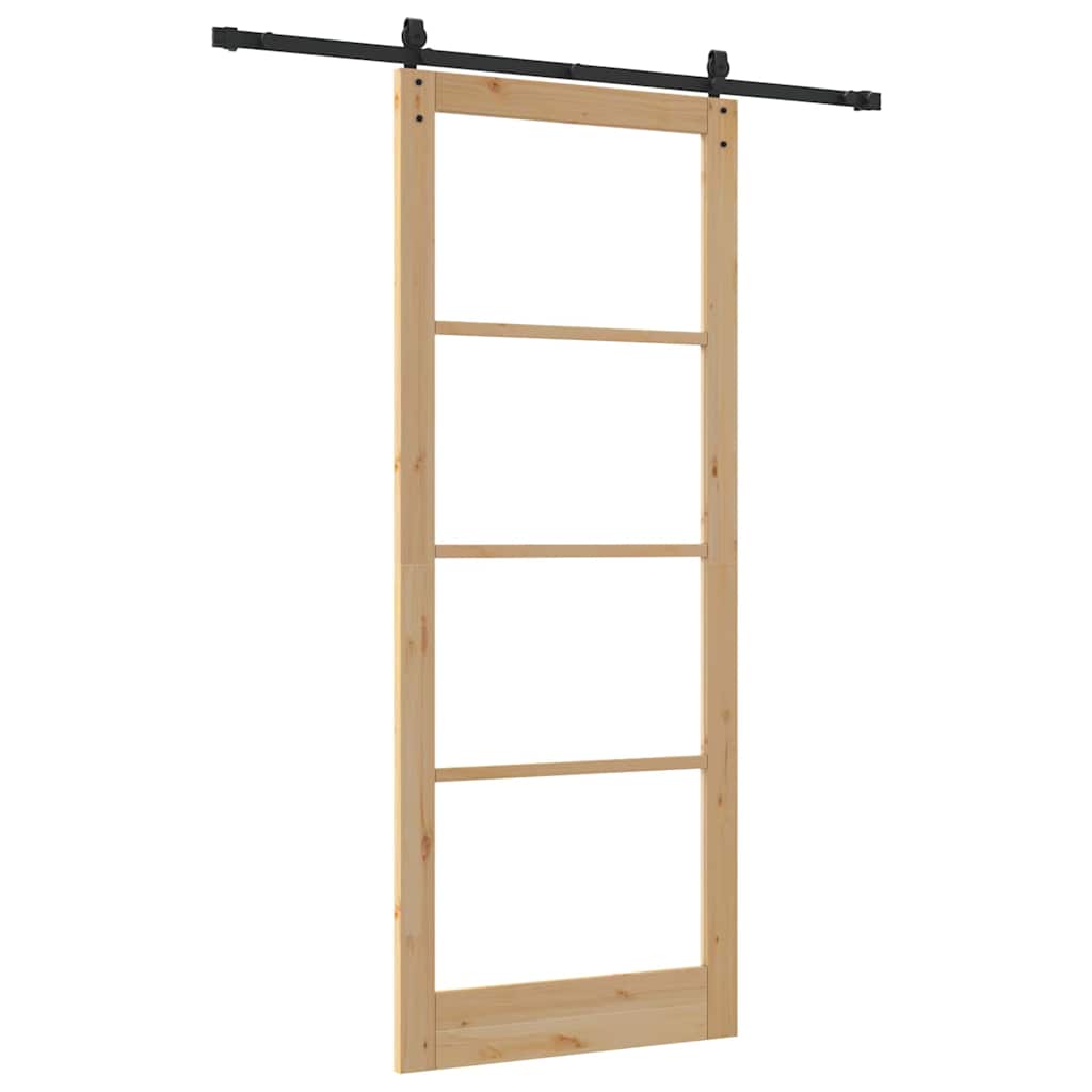 vidaXL Sliding Door 93 x 232 cm Solid Pine Wood and Glass Natural 6