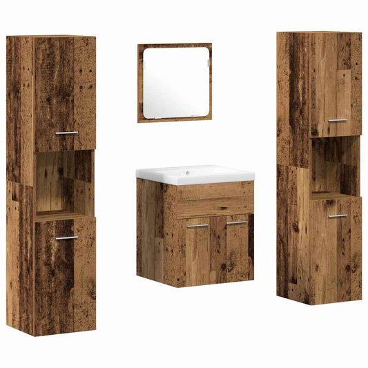 vidaXL Bathroom Furniture Set 4 pcs Old Wood Engineered Wood 2