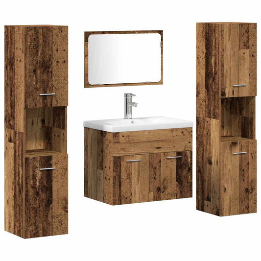 vidaXL Bathroom Furniture Set 4 pcs Old Wood Engineered Wood 2