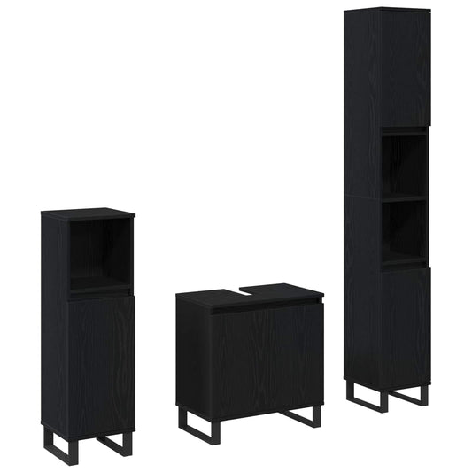 vidaXL Bathroom Furniture Set 3 pcs Black Oak 2