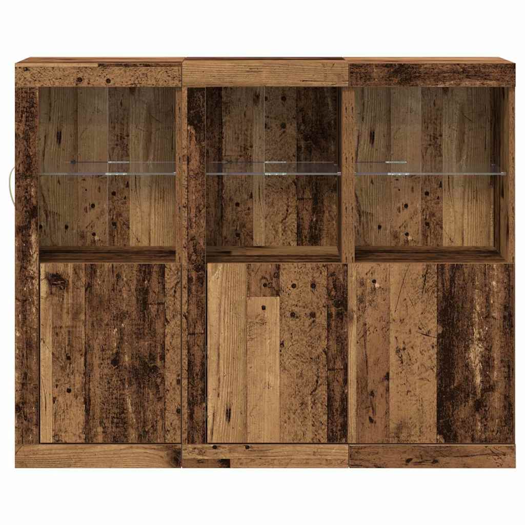 vidaXL LED Sideboard 3 pcs Old Wood 123 x 37 x 100 cm Engineered Wood 6