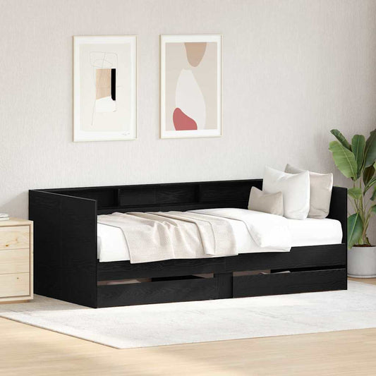 Daybed with Drawers without Mattress 90x200 cm Black oak