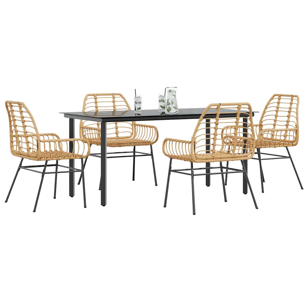 vidaXL 5 Piece Garden Dining Set Poly Rattan Glass Brown
