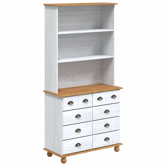 vidaXL Hutch with Drawer ASKIM White 91 x 40 x 184 cm Solid Pine Wood 2