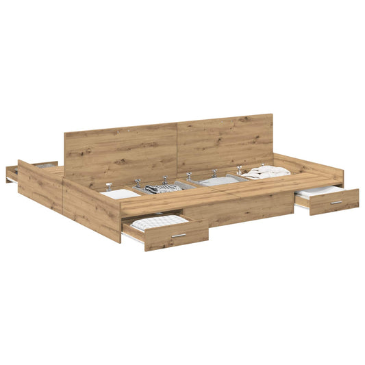 Storage Bed Frame 200 x 200 cm Engineered Wood Length 200 cm Width 200 cm Artisan oak