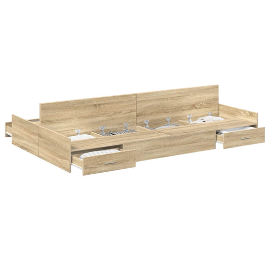 vidaXL Storage Bed Frame Sonoma Oak 120 x 190 cm Engineered Wood 2