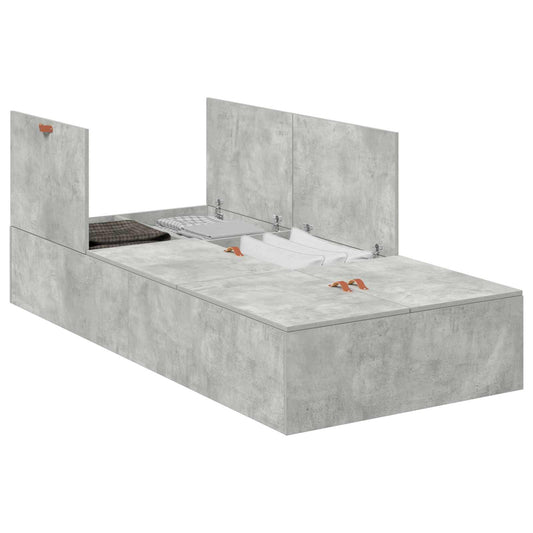 Storage Bed Frame Engineered Wood Length 200 cm Concrete grey 100 cm