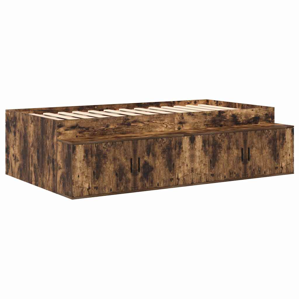 vidaXL Storage Bed Frame with Shelf Smoked Oak 80 cm Engineered Wood 6