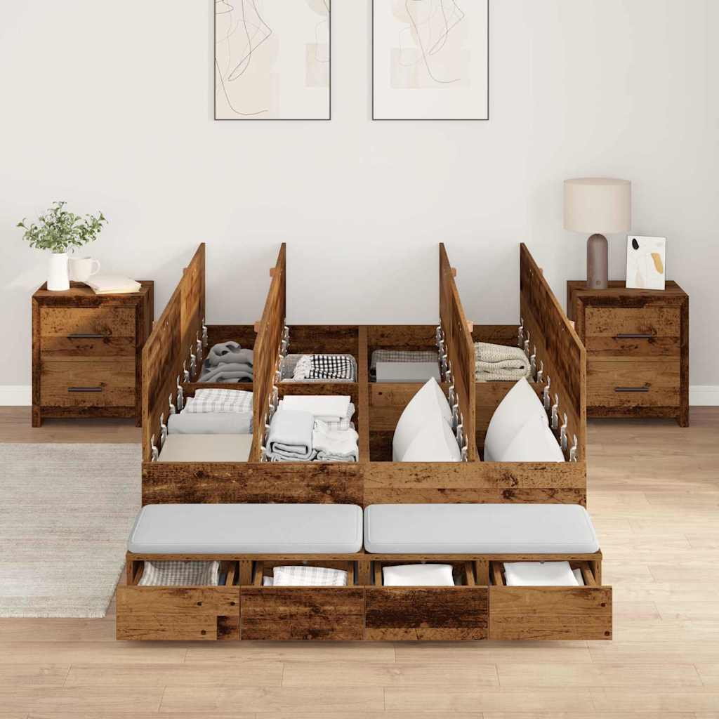 vidaXL Storage Bed Frame with Drawer 80 cm Engineered Wood Length 200 cm Old Wood