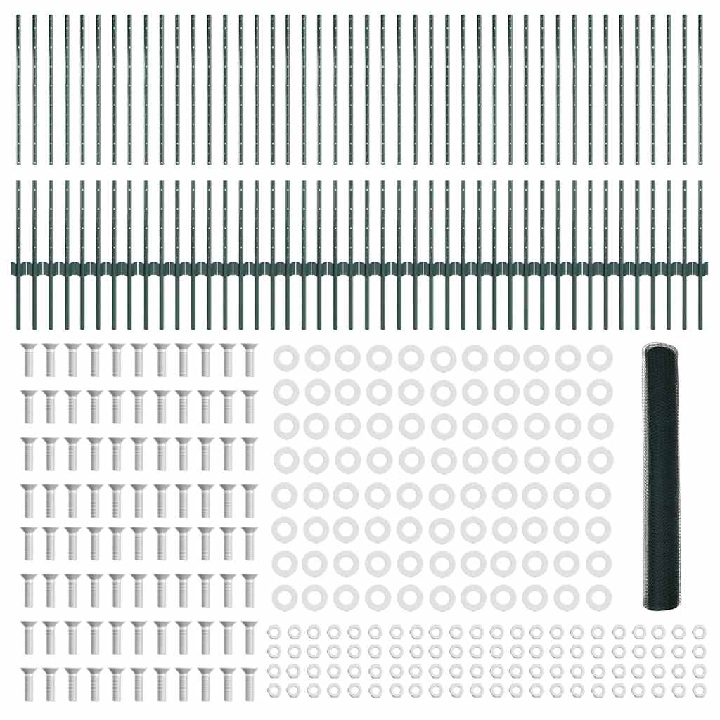 vidaXL Hexagonal Fence with Post 100 x 1 m PVC-Coated Steel Green Mesh 6