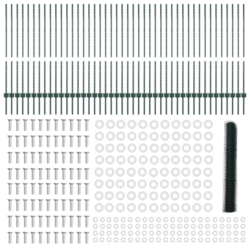 vidaXL Hexagonal Fence with Post 100 x 1.2 m PVC-Coated Steel Green 6