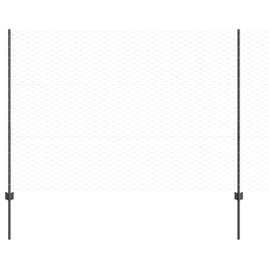 vidaXL Hexagonal Fence with Post 50 x 1.5 m PVC-Coated Steel Grey Mesh 2