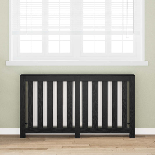 Radiator Cover 149x20x82 cm Engineered Wood Vertical Slats Black oak
