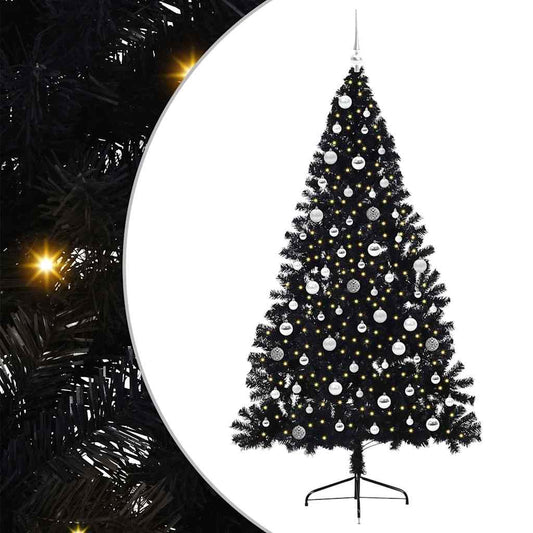 vidaXL Artificial Pre-lit Christmas Tree Black 210 cm PVC 2