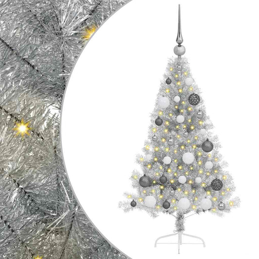 vidaXL Artificial Pre-lit Christmas Tree Silver 120 cm PET 2
