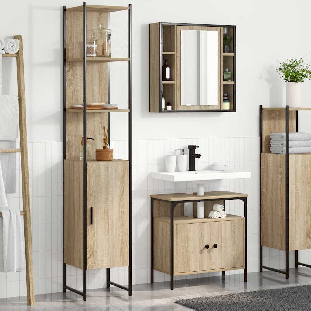 3 Piece Bathroom Cabinet Set Engineered Wood Sonoma oak
