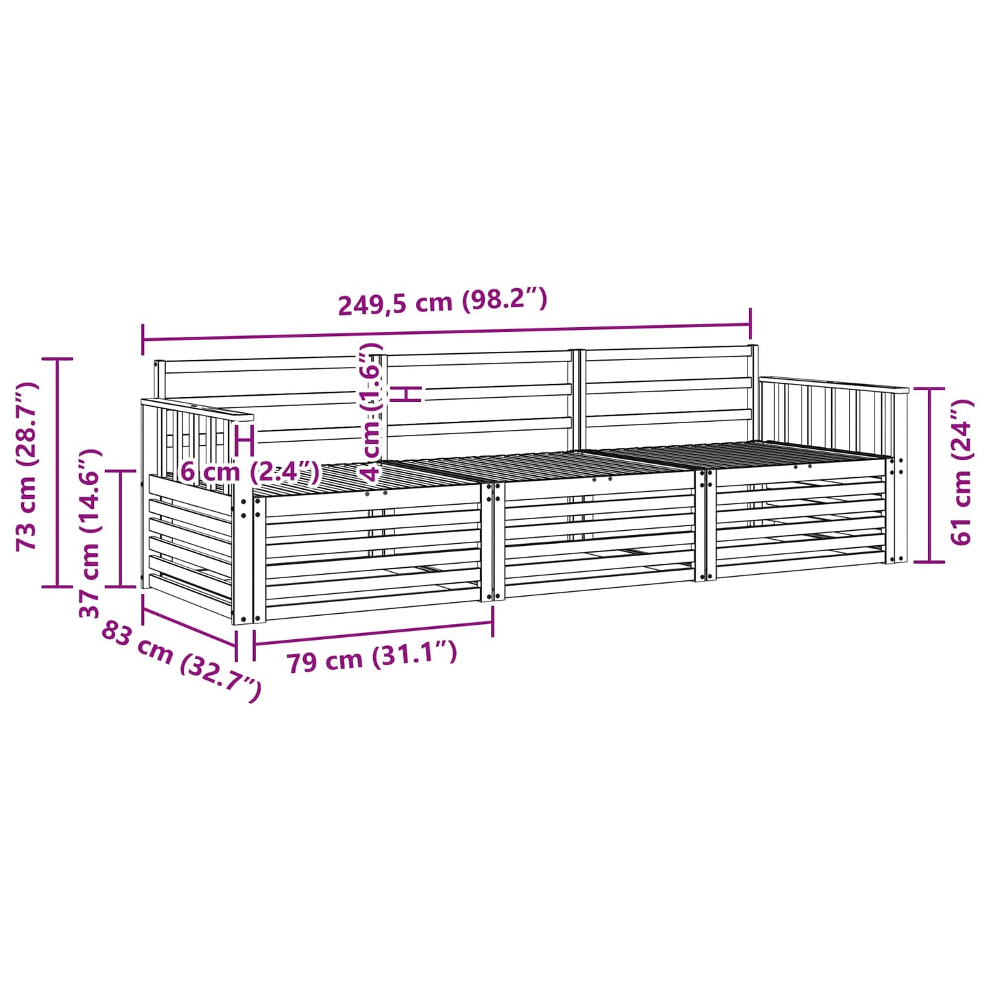 vidaXL Outdoor Sofa Set 3 pcs Natural Solid Acacia Wood 6