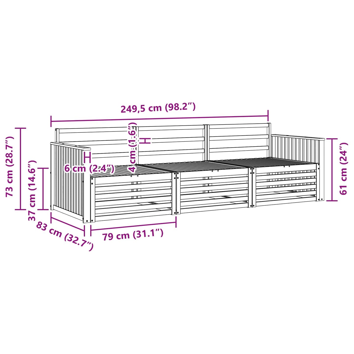 vidaXL Outdoor Sofa Set 3 pcs Natural Solid Acacia Wood 6