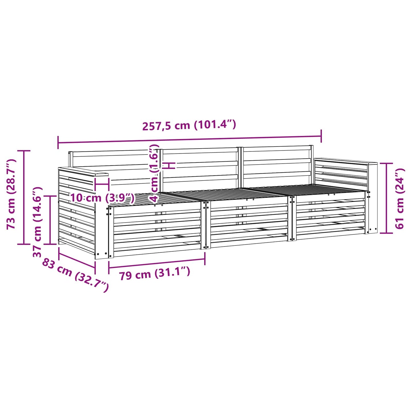 vidaXL Outdoor Sofa Set 3 pcs Natural Solid Acacia Wood 6