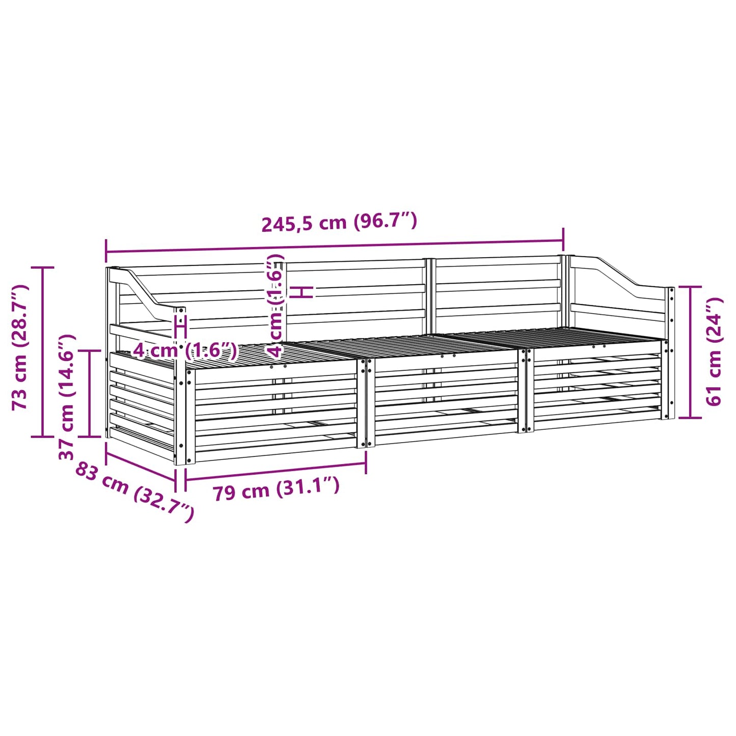 vidaXL Outdoor Sofa Set 3 pcs Natural Solid Acacia Wood 6