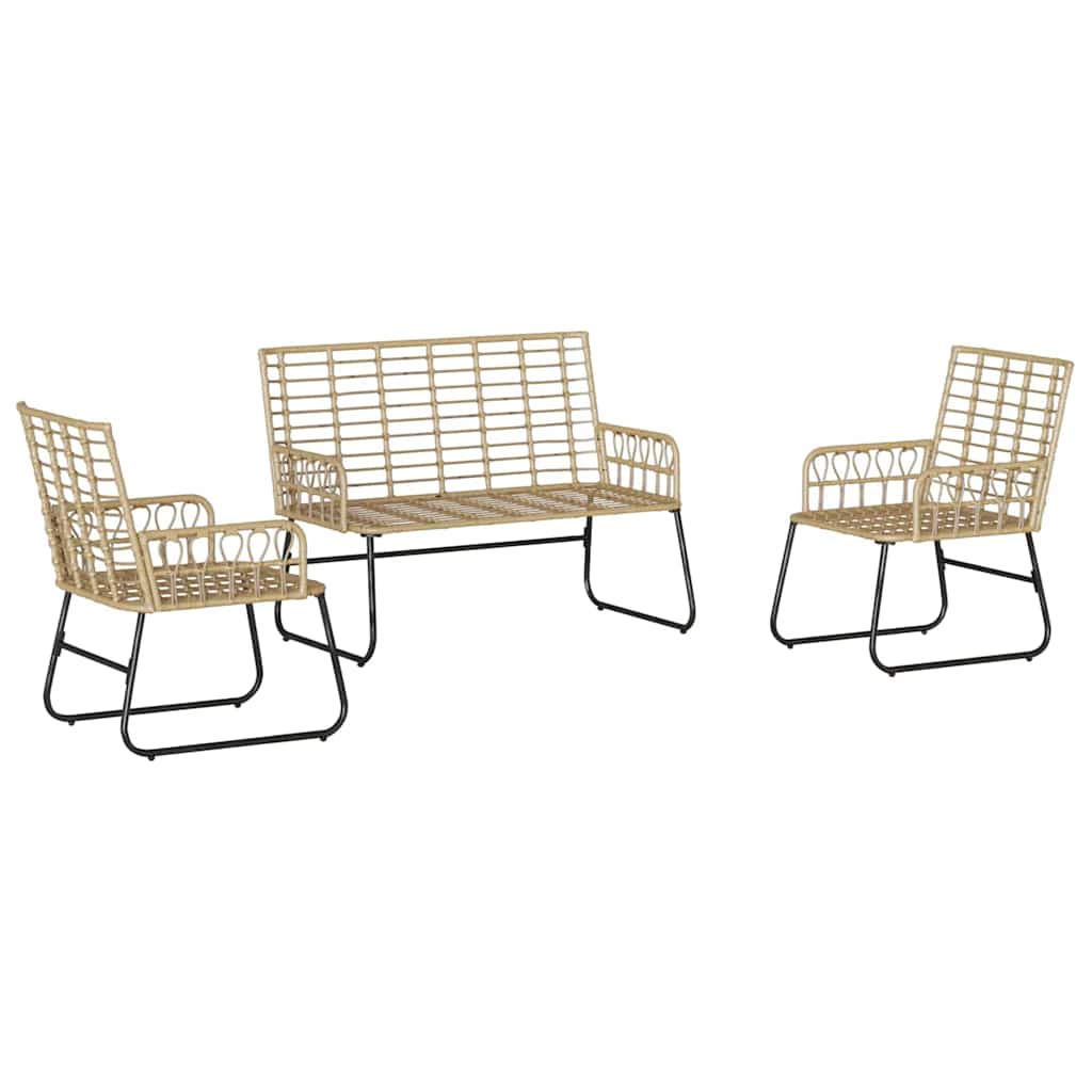 vidaXL Garden Dining Set 3 pcs Brown and Cream Poly Rattan 6