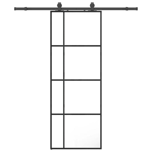 vidaXL Sliding Door with Hardware Set Black 76x205 cm ESG Glass 2