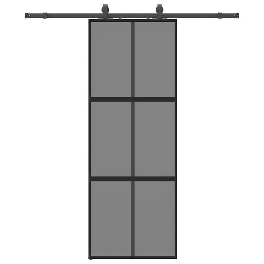vidaXL Sliding Door with Hardware Set Black 76x205 cm Tempered Glass 2