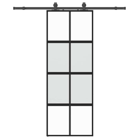 vidaXL Sliding Door with Hardware Set Black 76x205 cm Tempered Glass 2