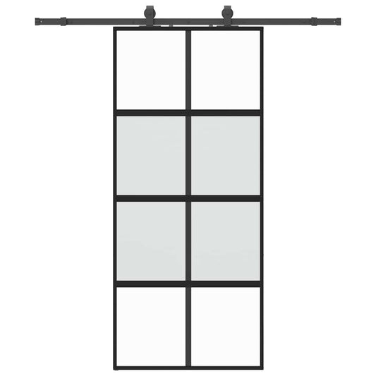 vidaXL Sliding Door with Hardware Set Black 90x205 cm Tempered Glass 2