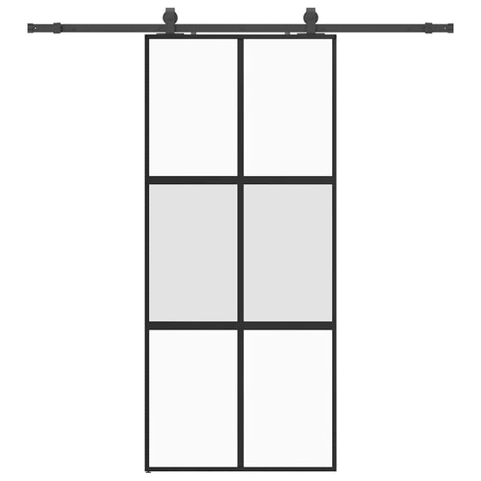 vidaXL Sliding Door with Hardware Set Black 90x205 cm Tempered Glass 2