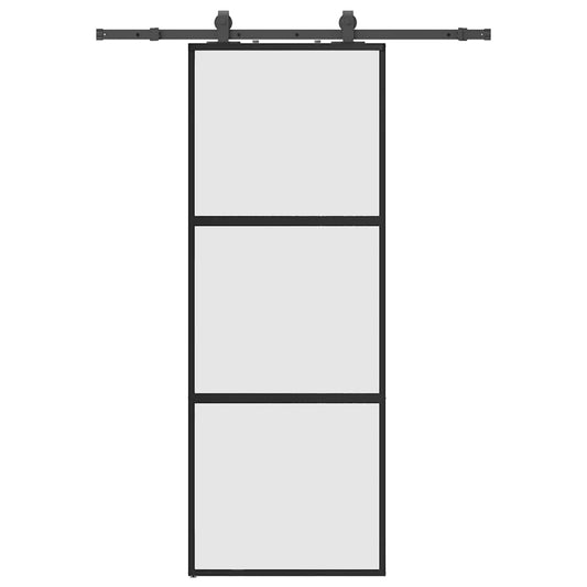 vidaXL Sliding Door with Hardware Set Black 76x205 cm Tempered Glass 2