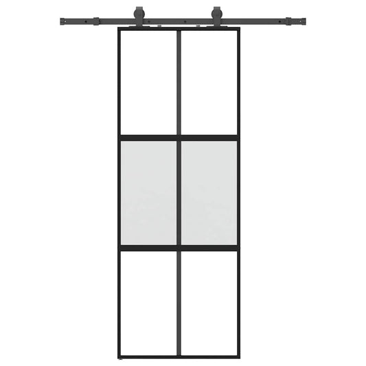 vidaXL Sliding Door with Hardware Set Black 76x205 cm Tempered Glass 2